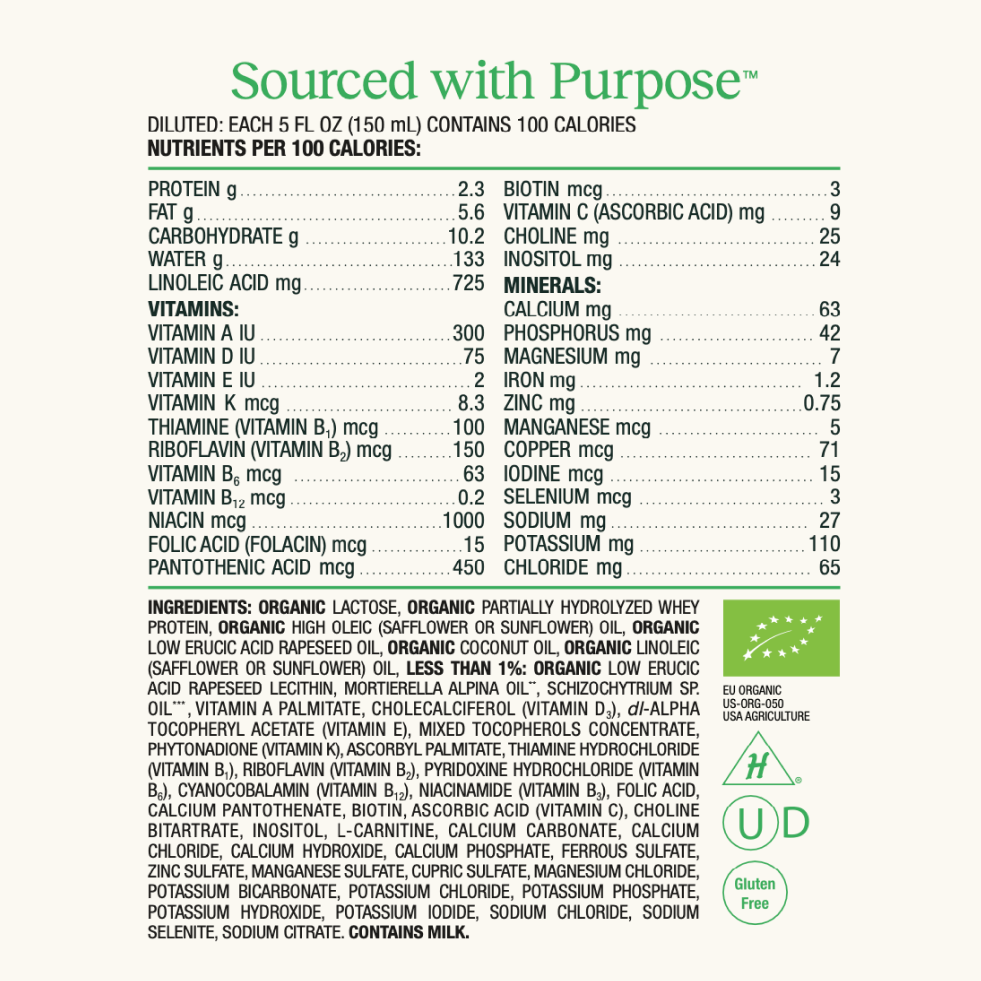 Nutritional Facts for Bobbie Organic Gentle Infant Formula